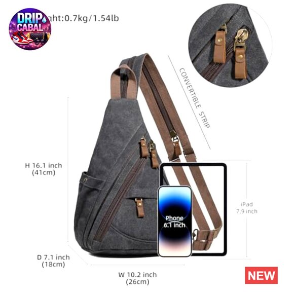 Canvas Sling Bag Crossbody Backpack Casual Daypack Water Resistant main image 4